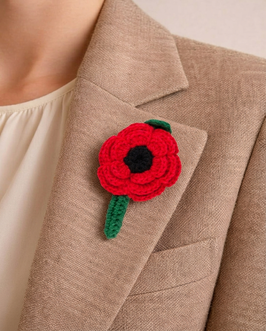 Fair Trade Crocheted Poppy Brooch