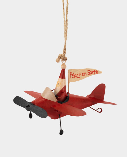 Red Santa Aeroplane Decoration