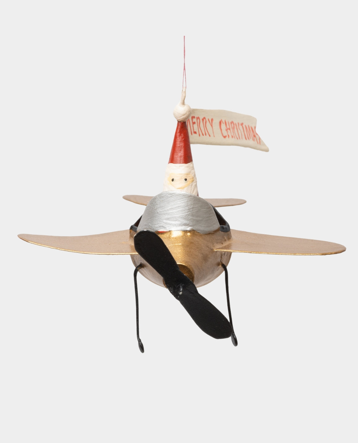 Gold Santa In A Plane Decoration