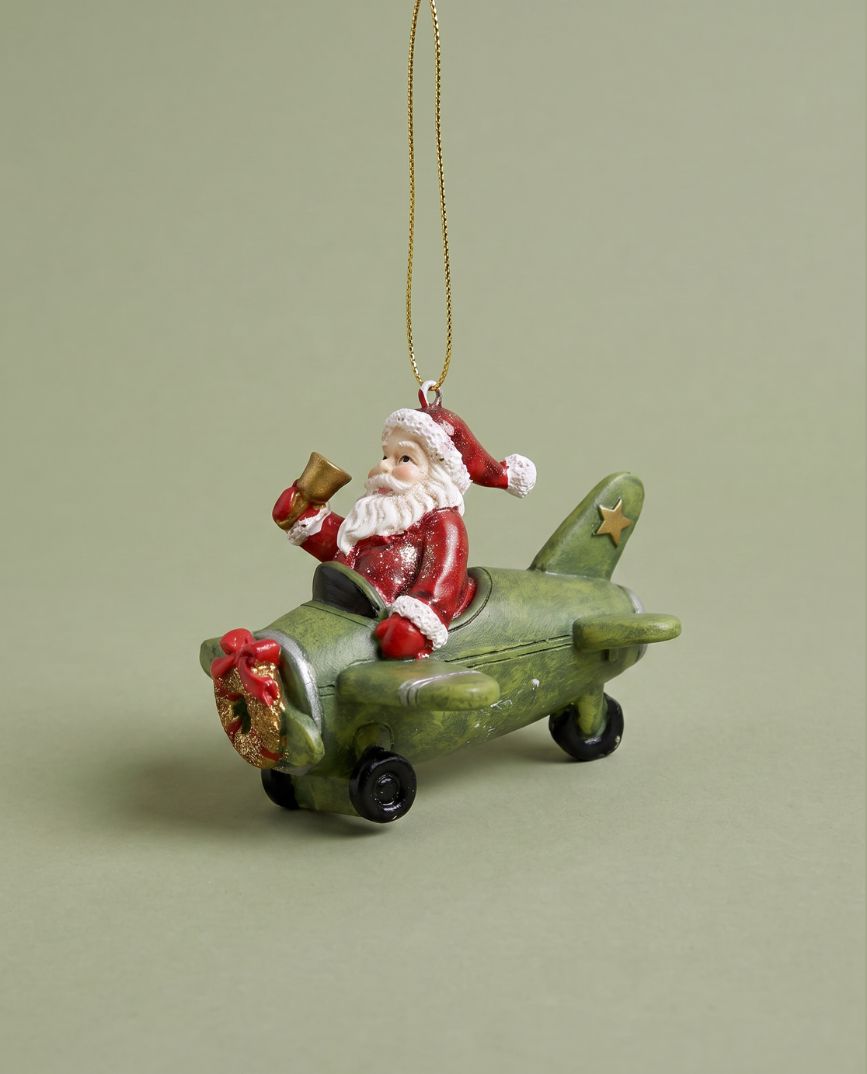 Resin Santa In A Plane Decoration