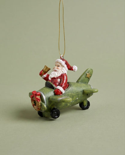 Resin Santa In A Plane Decoration