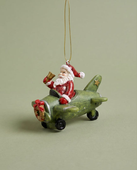 Resin Santa In A Plane Decoration