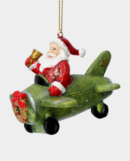 Resin Santa In A Plane Decoration