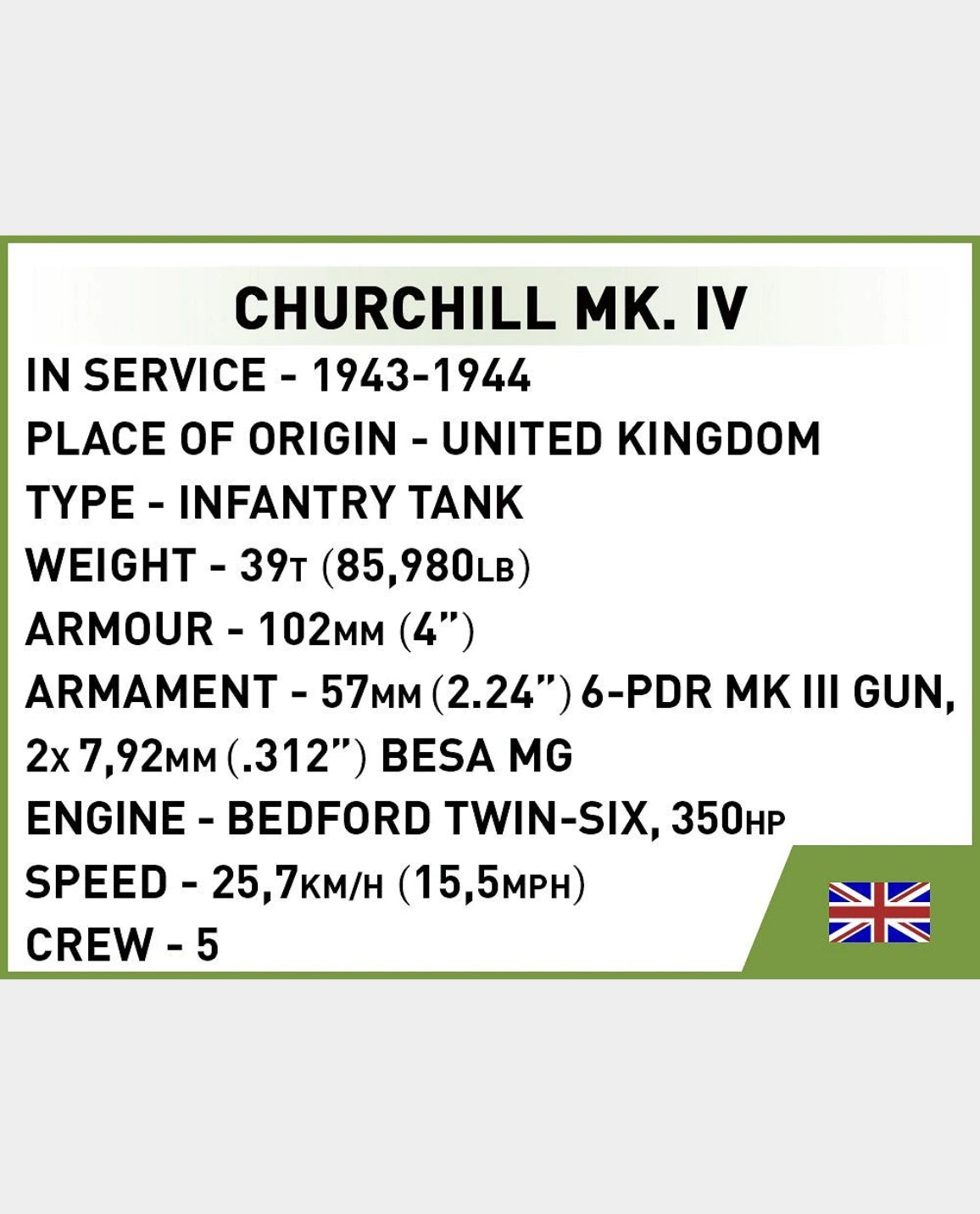 COBI Churchill MkIV Brick Set
