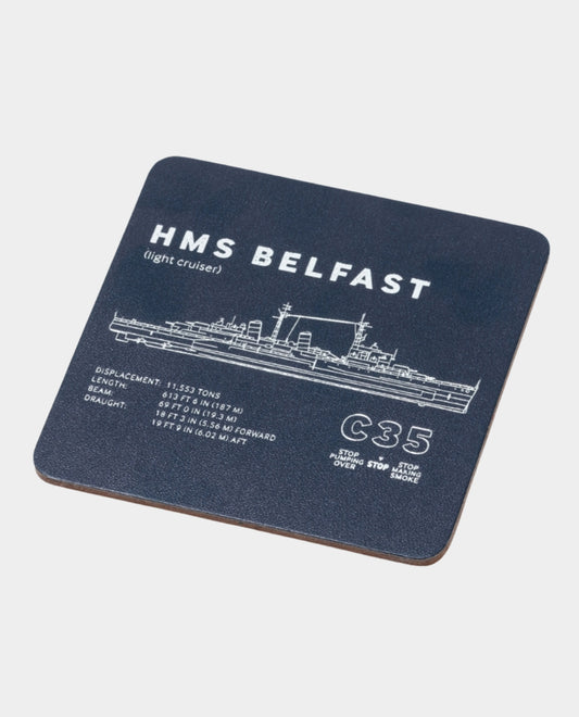 HMS Belfast Blueprint Recycled Leather Coaster