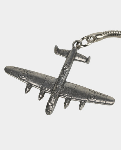 A pewter keyring in the shape of the Avro Lancaster bomber aircraft.
