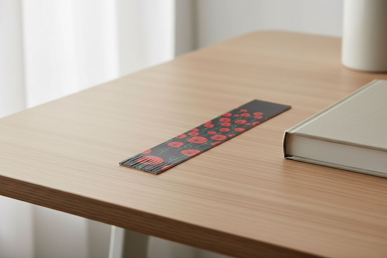 Recycled Leather Poppy Bookmark