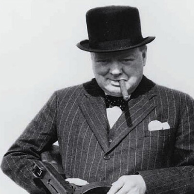 Prime Minister Winston Churchill Firing Tommy Gun POSTER 