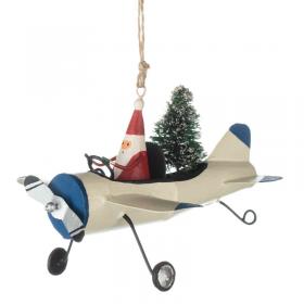Santa in a plane with christmas tree